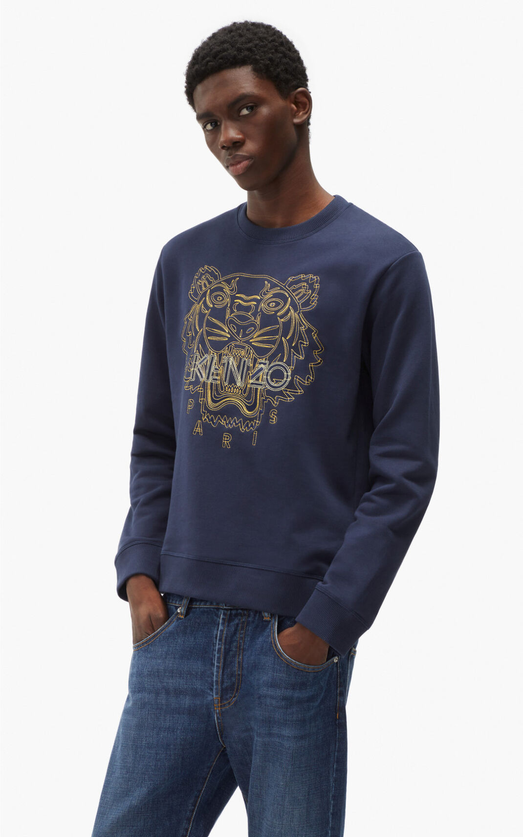 Kenzo Tiger Sweatshirt Erkek Lacivert Mavi | 3562-ZJVXY